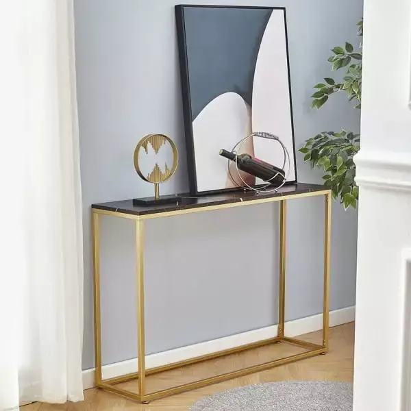 Fithood Faux Marble Gold Console Table with Metal Frame for Entryway Living Room