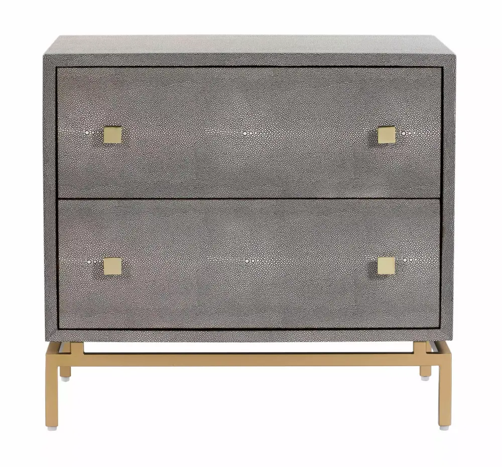 TOV Furniture Pesce 2-Drawer Shagreen Nightstand with Brass Accents