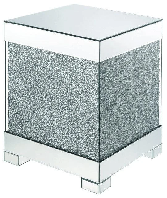 Acme Furniture Mallika Mirrored End Table with Crystals 87912 - Luxury Side Table