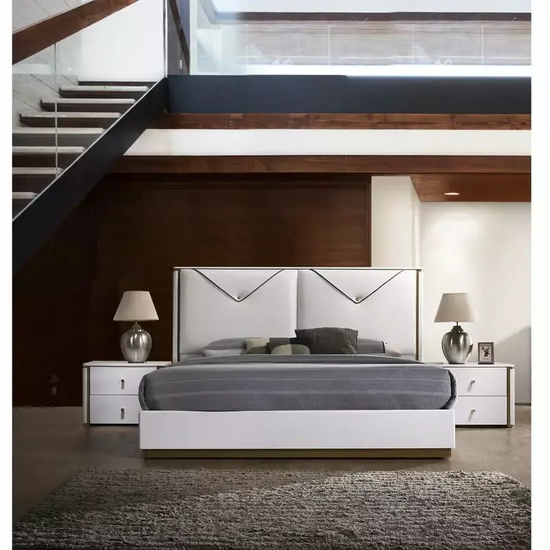 Lucera Luxury 3-Piece White King Size Bedroom Set with Headboard and Nightstands