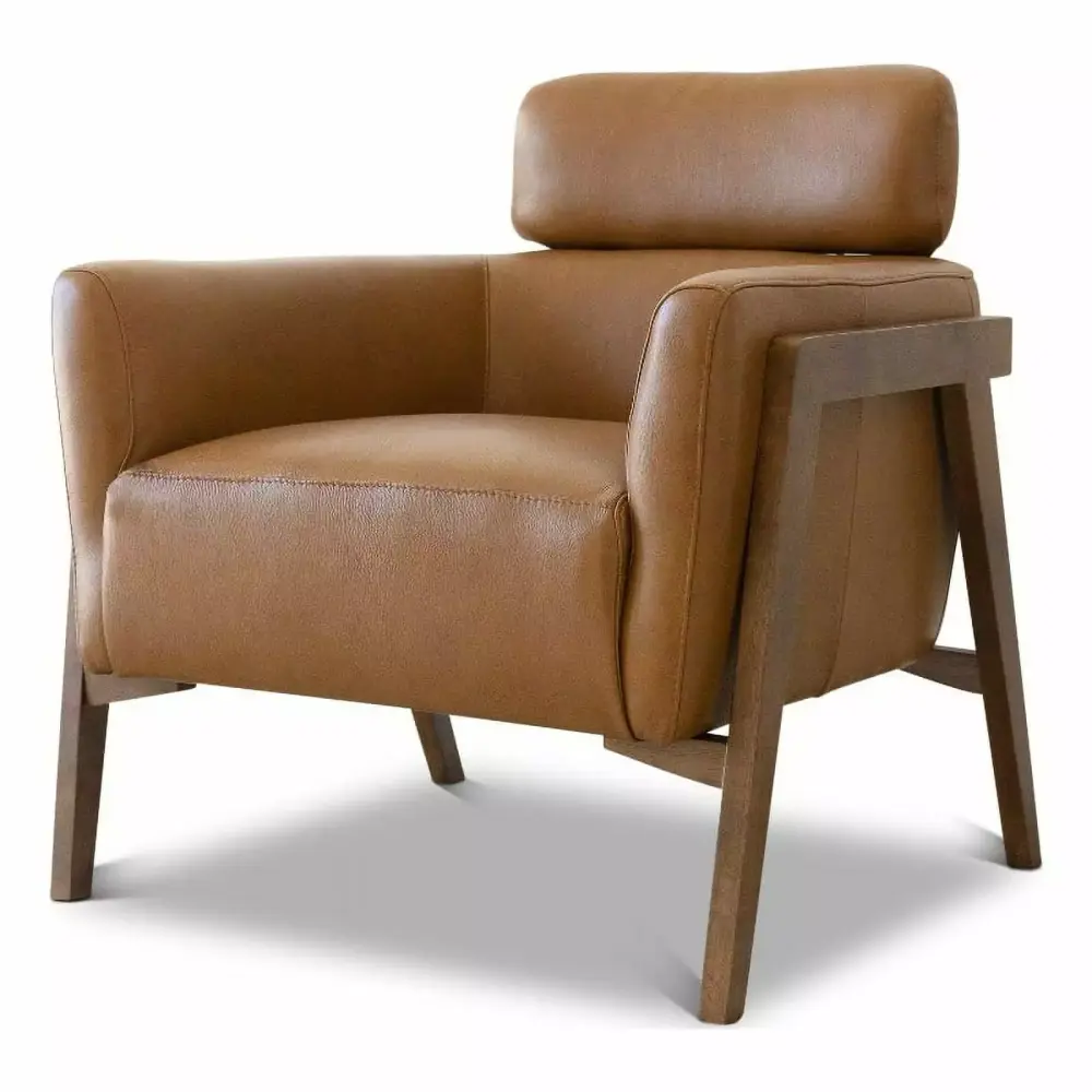 Inara Luxury Full Grain Leather Tan Modern Accent Armchair