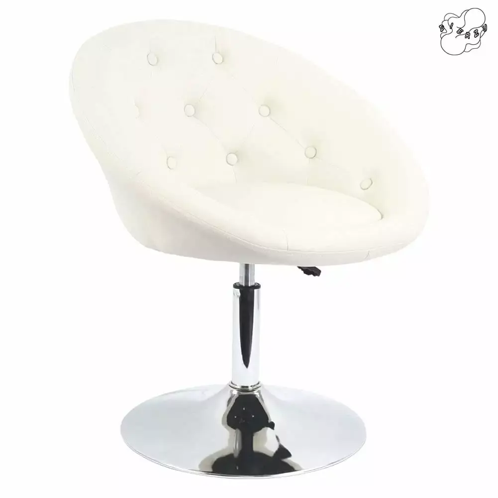 High Back Round Makeup Swivel Chair PU Leather Adjustable Height 360 Degree Rotation White