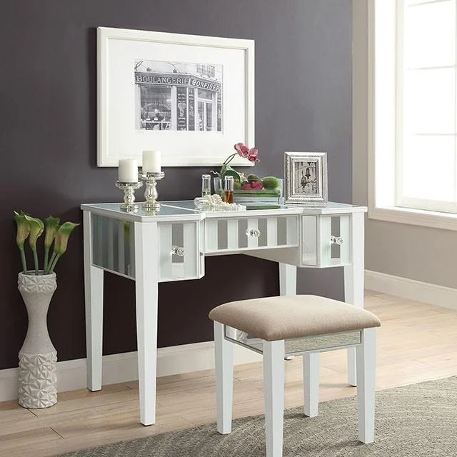 Joyce White Vanity with Stool - Classic Makeup Table with Stool