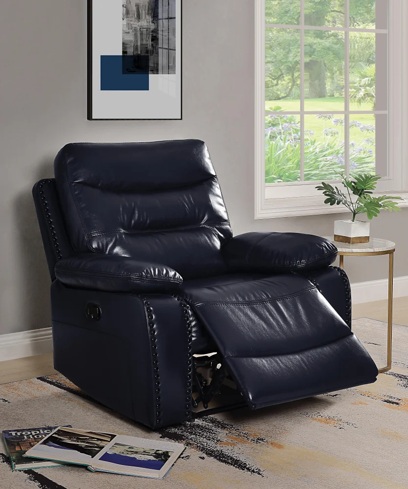 Aashi Navy Leather-Gel Match Motion Recliner - Comfortable Navy Blue Manual Recliner