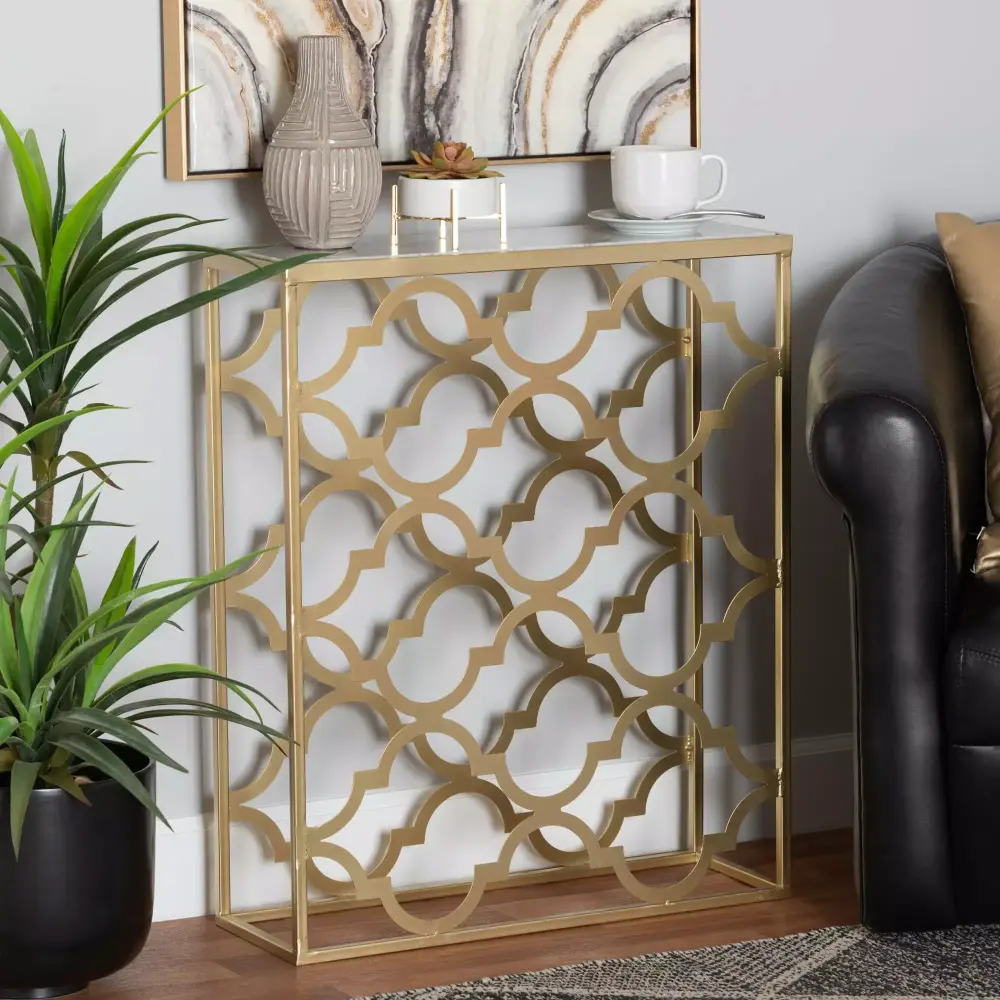 Baxton Studio Calanthe Modern Metal and Marble Top Console Table in Gold - Elegant Entryway Table