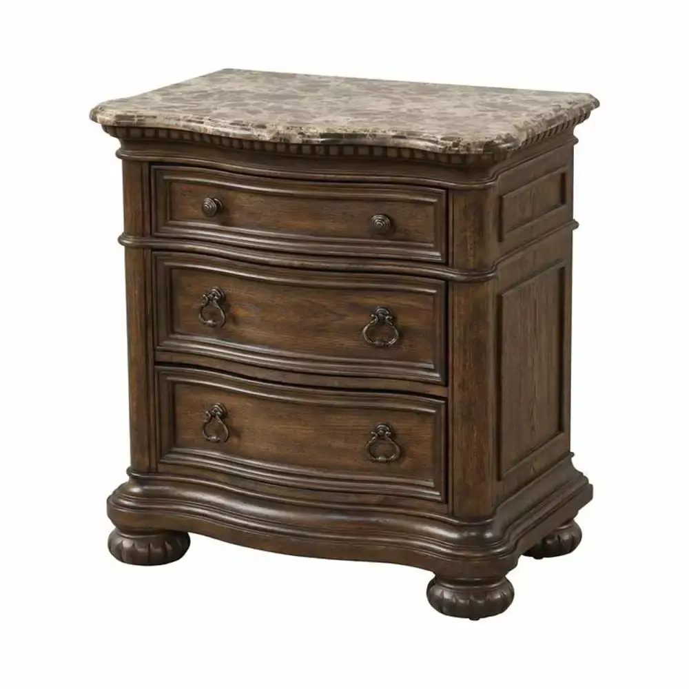 Bernards Tuscany 3 Drawer Nightstand with Marble Top and USB Port