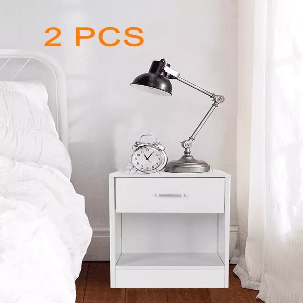 Ktaxon Set of 2 Nightstand MDF End Tables with Shelf Drawer Bedroom Furniture White