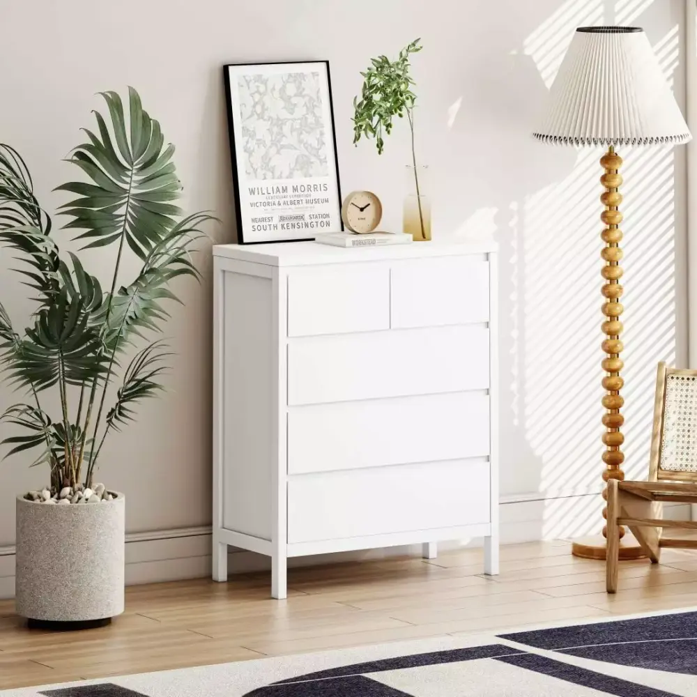 31.6 5-Drawer MDF Storage Cabinet for Bedroom Living Room in White