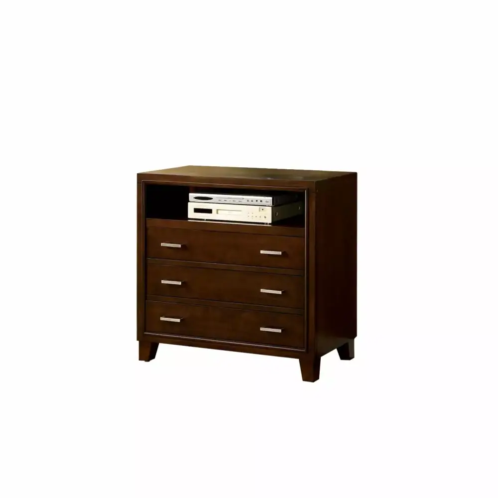 Benzara 3 Drawers Contemporary Style Media Chest in Cherry Brown