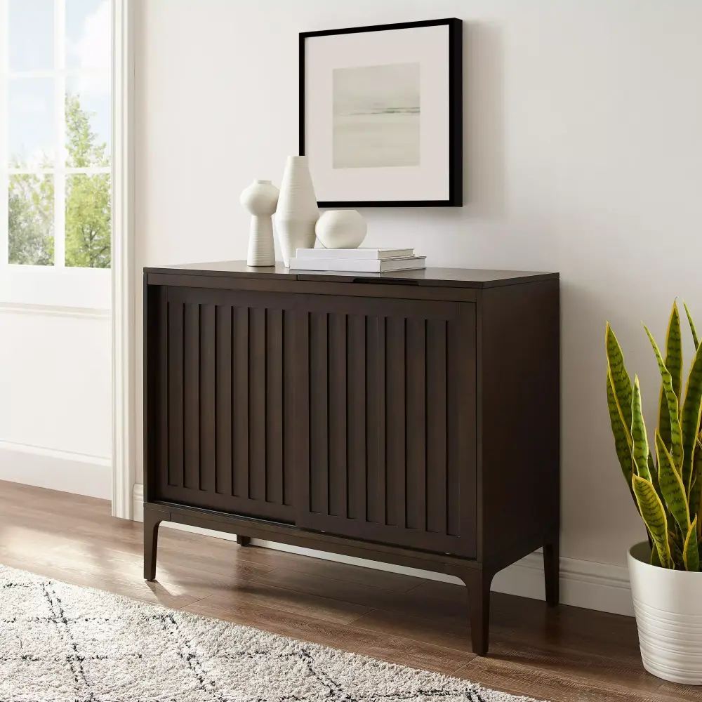 Asher Record Storage Media Console Dark Brown