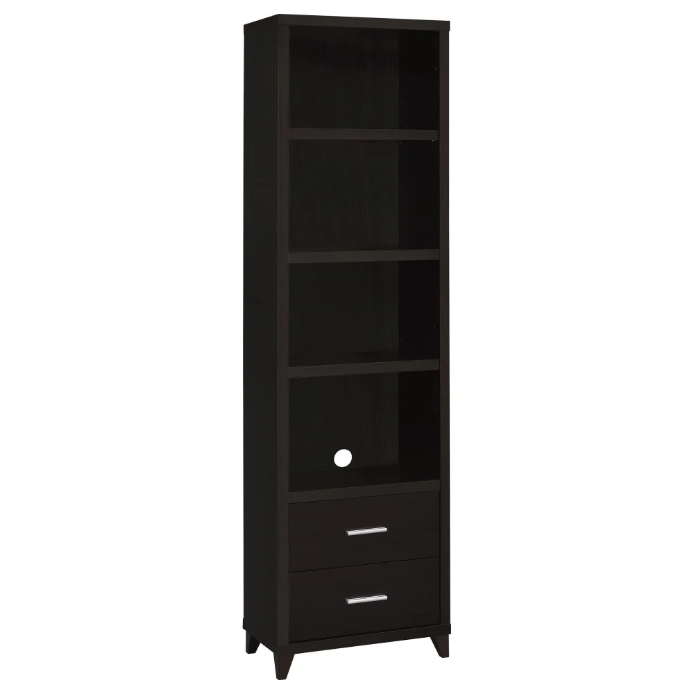 Lewes 2-Drawer Media Tower in Cappuccino Finish for Living Room Storage