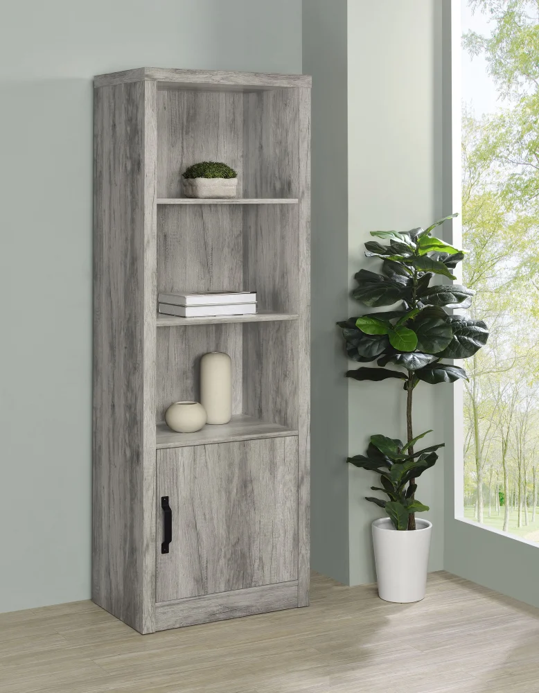 Burke 3-shelf Media Tower with Storage Cabinet in Grey Driftwood