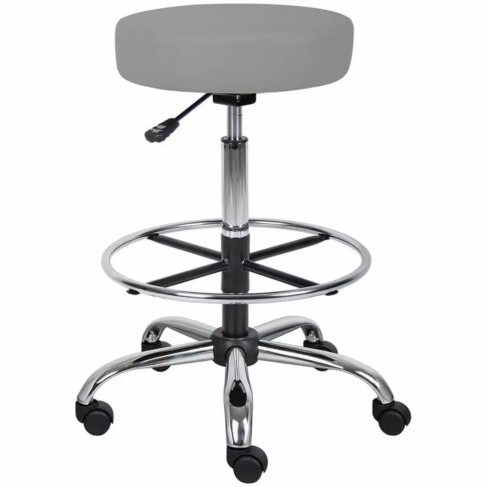 Scranton & Co Faux Leather Adjustable Medical Drafting Stool in Gray - Ergonomic Healthcare Seat