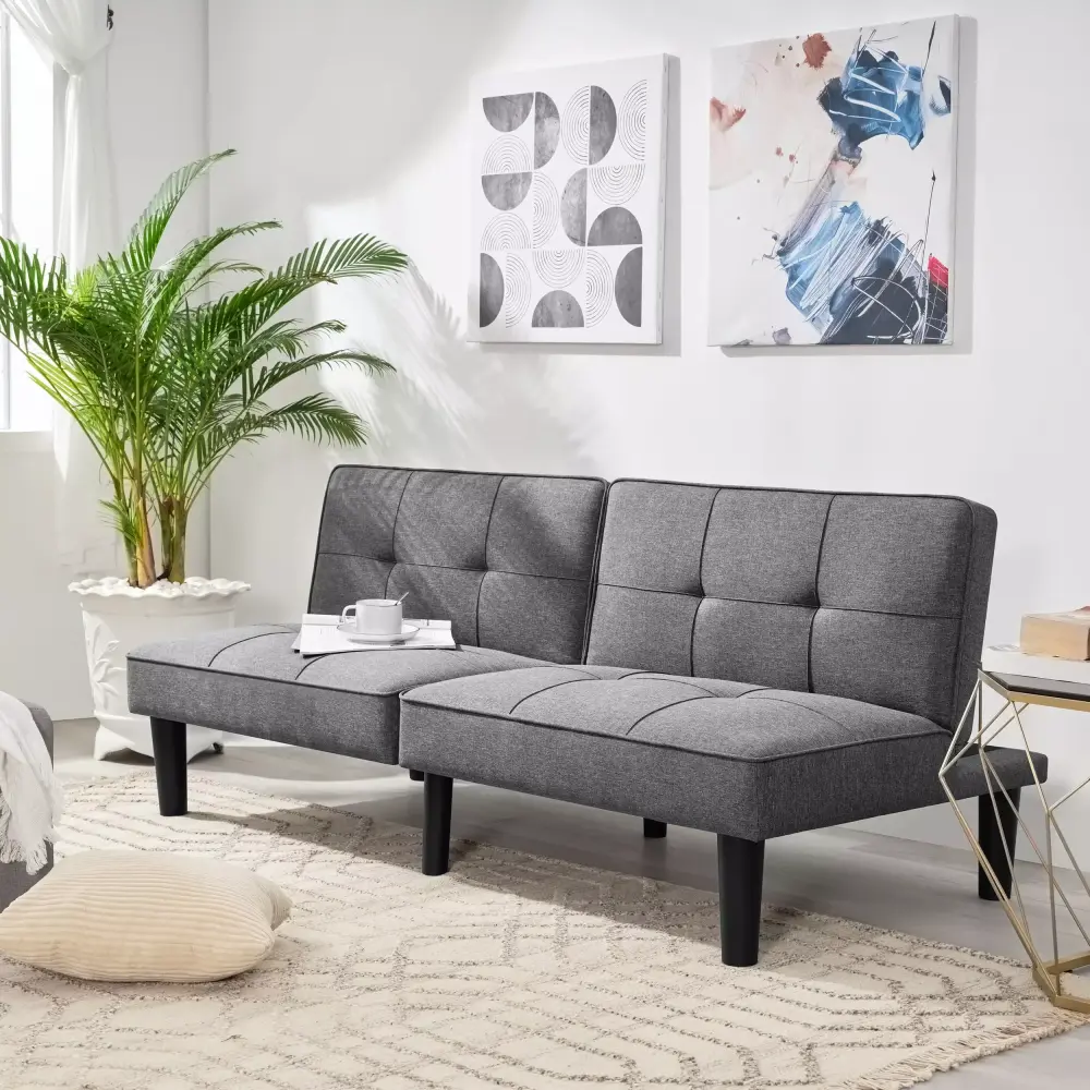 TrumanPick Memory Foam Futon Convertible Sofa Bed Linen Upholstery Gray