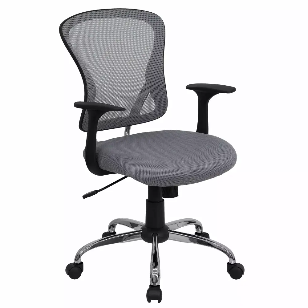 A Line Furniture Posey Grey Mesh Back Adjustable Swivel Office Arm Chair with Chrome Base