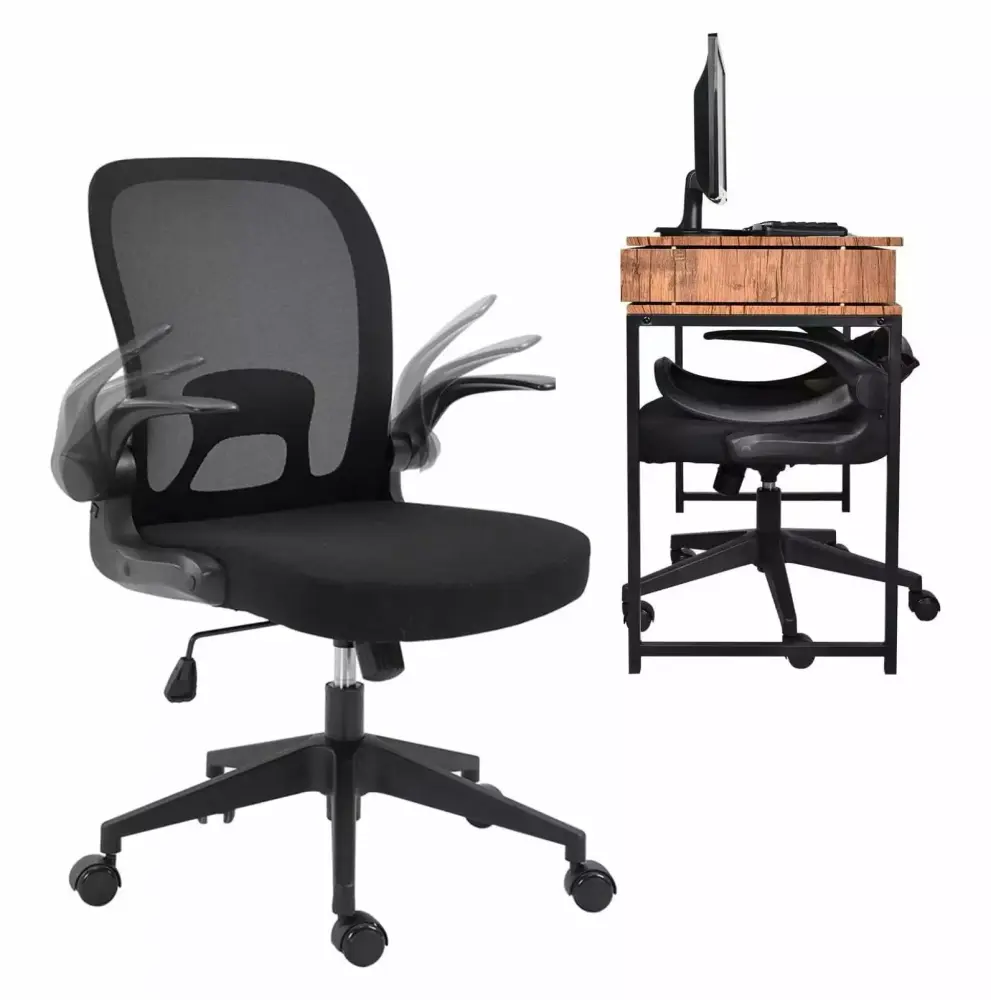 Black Ergonomic Mesh Office Chair with Foldable Backrest and Adjustable Arms