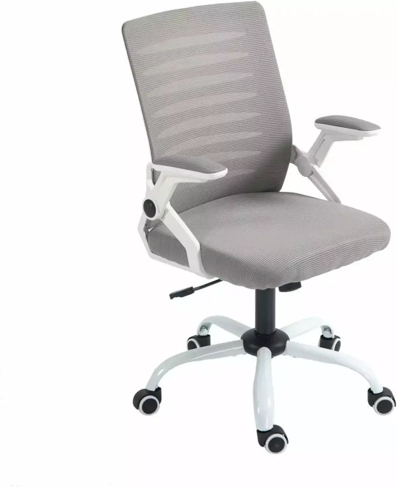 Mesh Back Chair Ergonomic Swivel Office Chair with Lumbar Support and Flip-Up Armrest in Grey