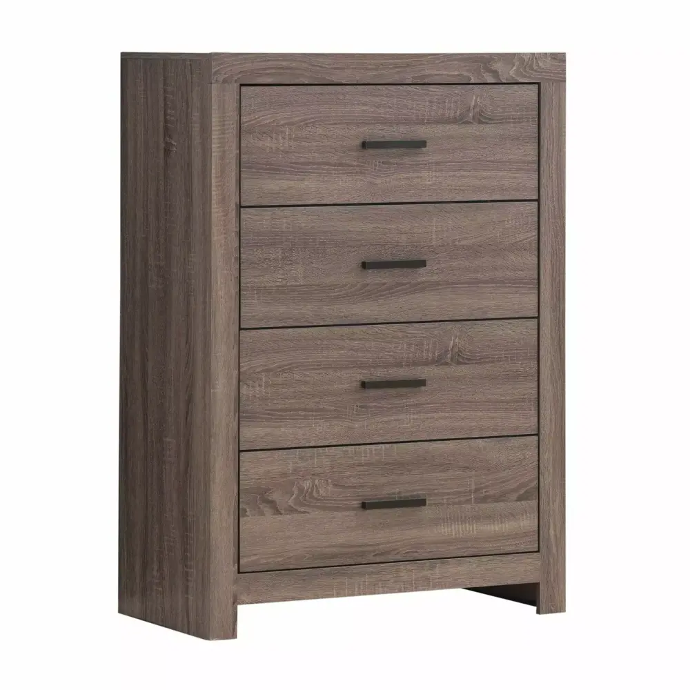 5-Drawer Chest with Metal Bar Pulls in Brown Finish - Modern Bedroom Storage