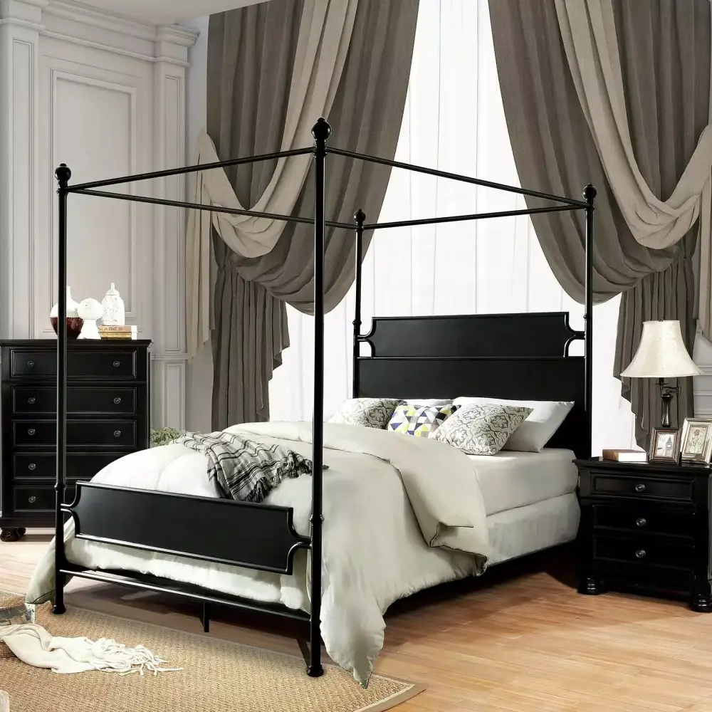 Transitional Black Metal CAL Bedroom Set 3pcs FOA CM7424BR Beatrix
