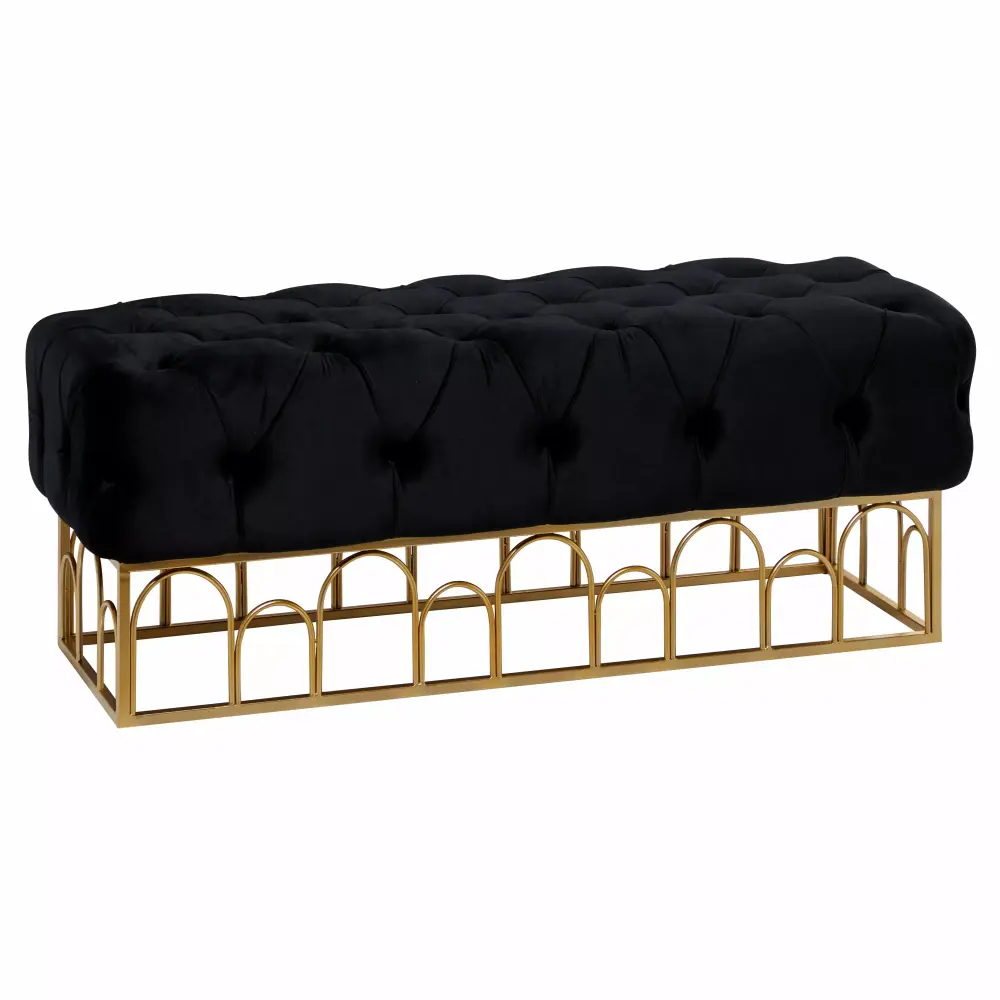 DecMode Metal Bench with Gold Base Black Modern Accent Bench for Entryway