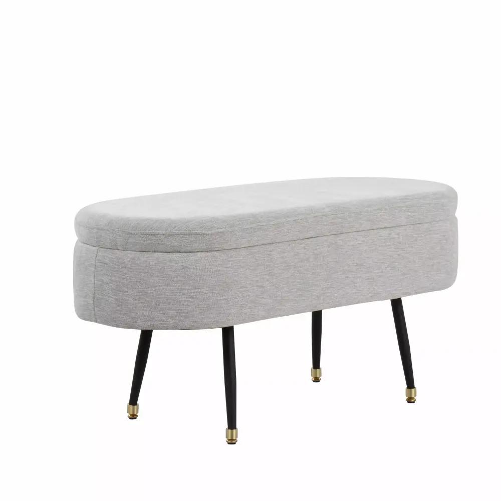 Harvey Contemporary Storage Bench in Black Metal and Light Grey Fabric with Gold Accent by LumiSource