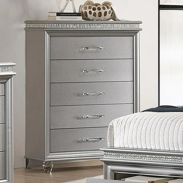 MADDIE Silver Finish Chest for Bedroom Decor and Storage