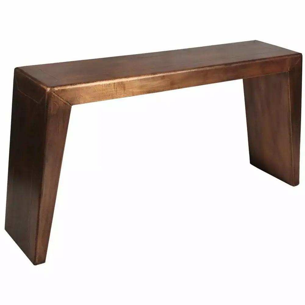 Mar Vista Way Solid Wood Metal Cladded Console Table in Copper Modern Entryway Table
