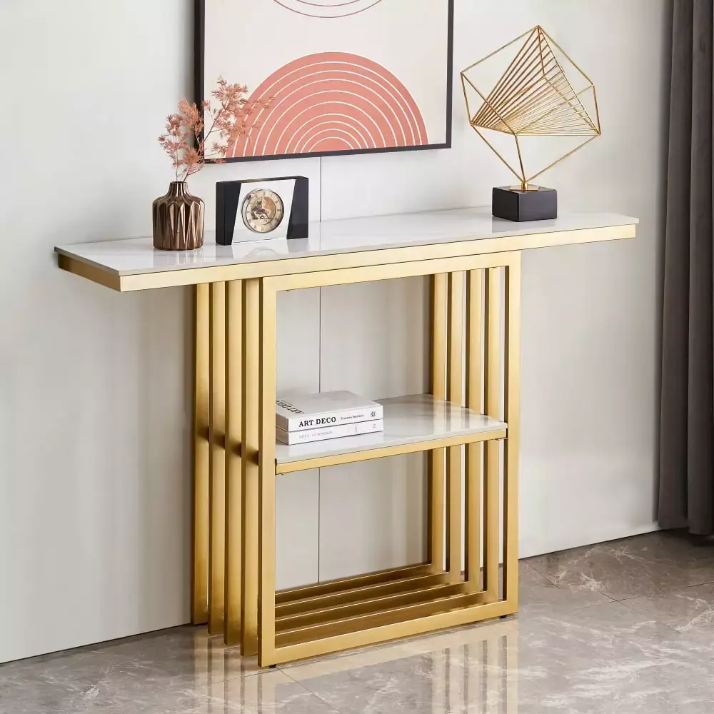 Metal Frame Console Table with Adjustable Foot Pads
