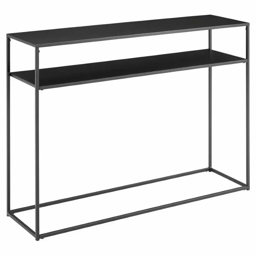 Bowery Hill Narrow Modern Steel Metal Console Table in Matte Black for Entryway or Hallway