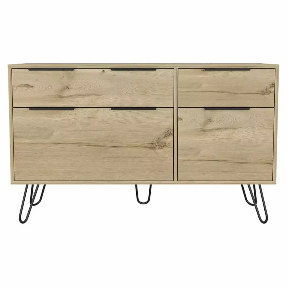 Atlin Designs Modern Metal Dresser with 4-Drawers in Light Oak Finish