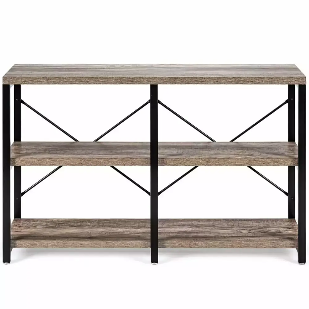 Spaco 3 Tier 47 Inch Console Metal Frame Sofa Table - Natural Finish Entryway Table