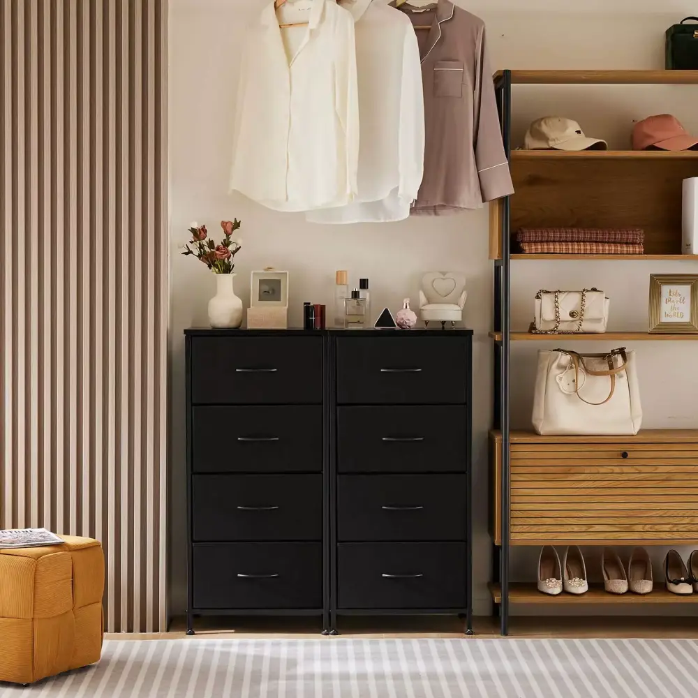 Miekor Black Dresser Chest of Drawers with Metal Frame Wood Top
