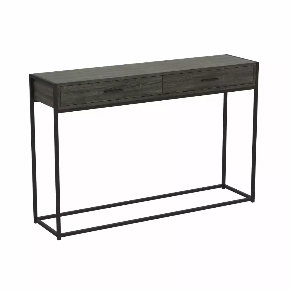 Safdie & Co 48 Inch Black Metal Console Table in Dark Grey Wood