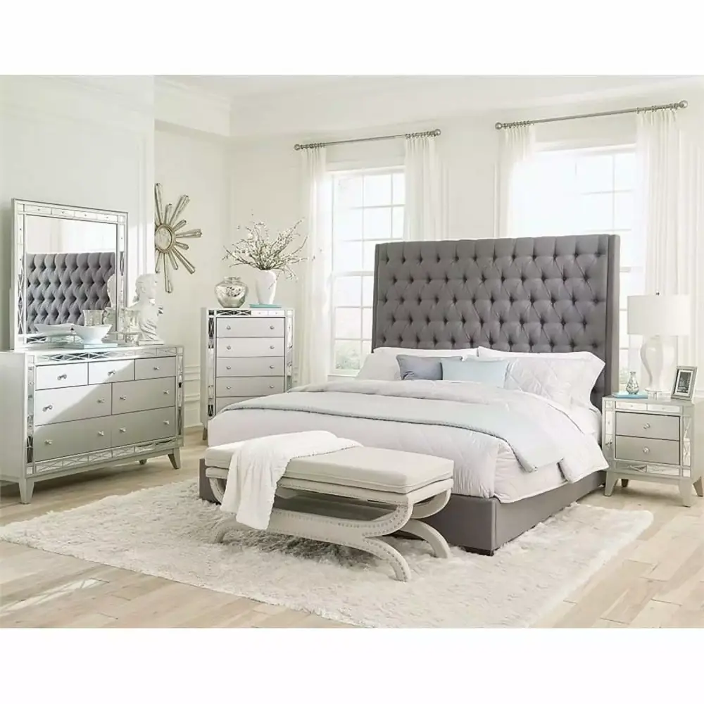 Camille 4-piece California King Bedroom Set Grey and Metallic Mercury