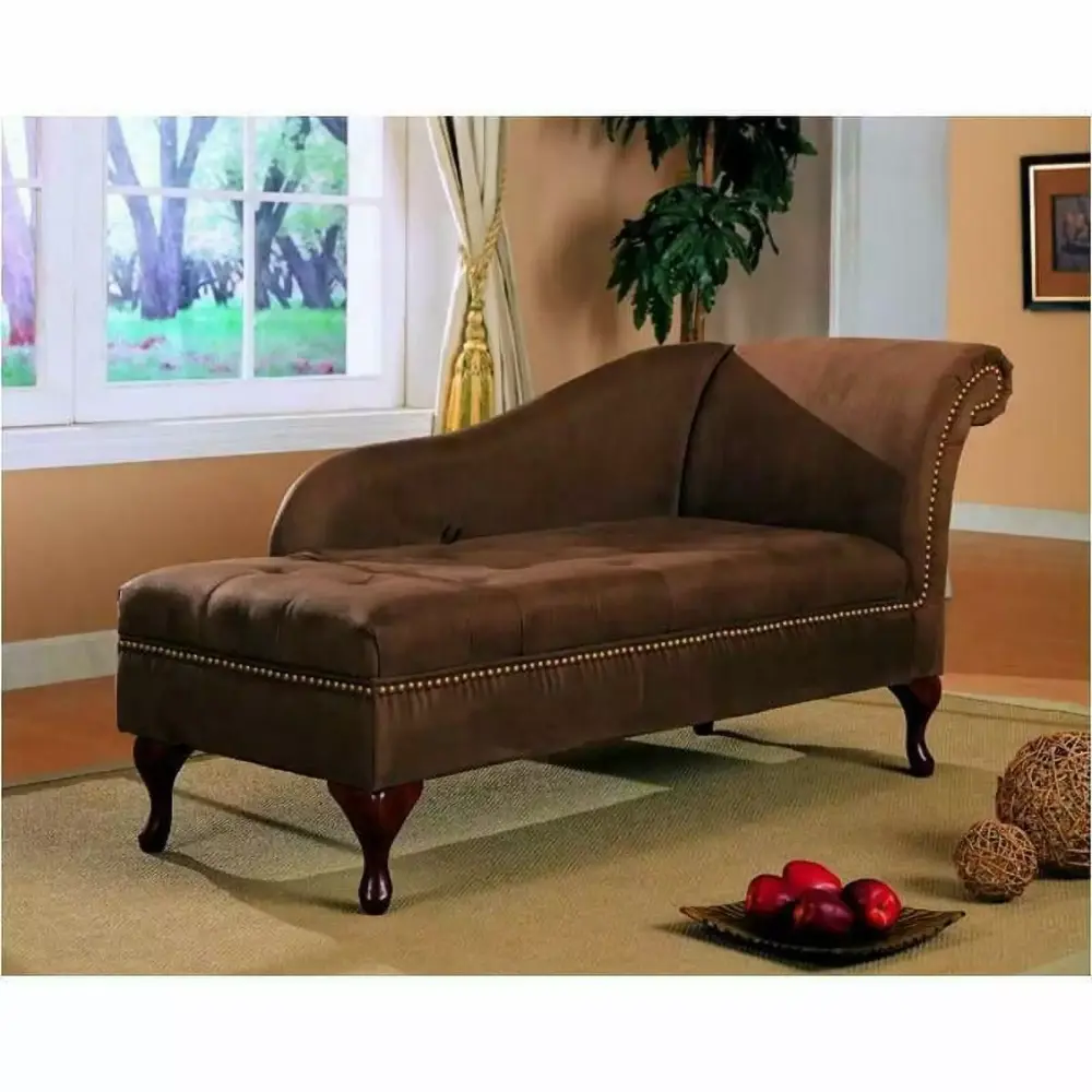 Traditional Chocolate Brown Microfiber Chaise Lounge with Flip Open Seat