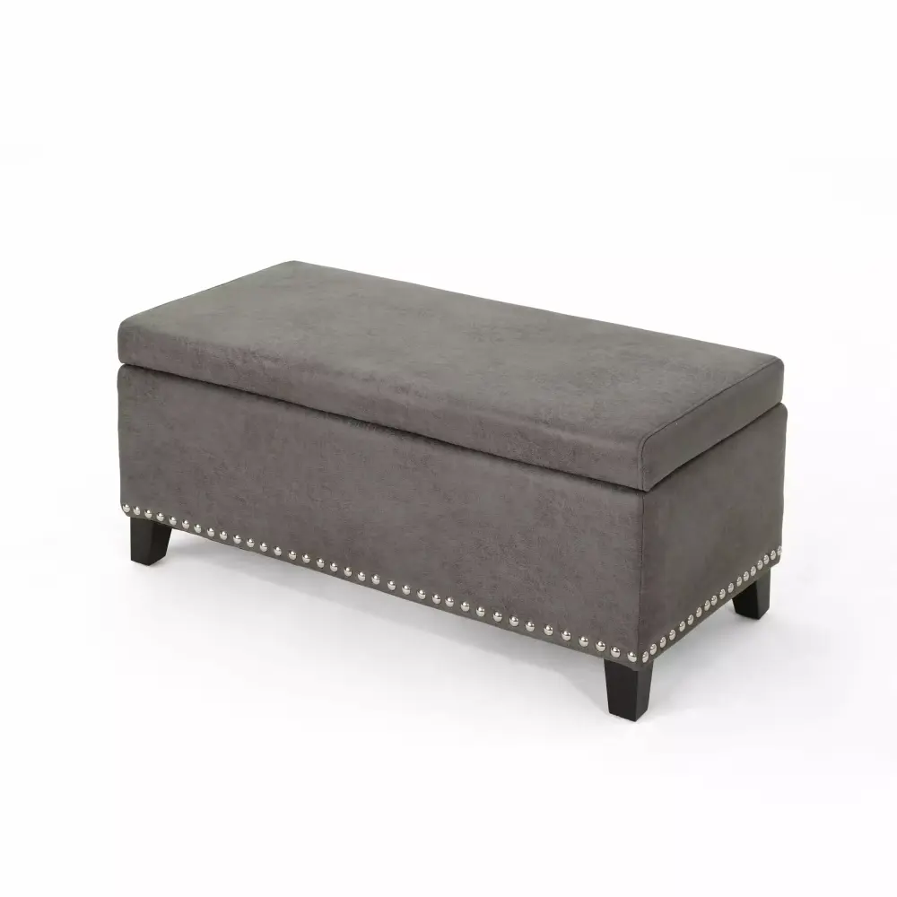 GDF Studio Carl Contemporary Microfiber Storage Ottoman with Nailhead Trim in Slate
