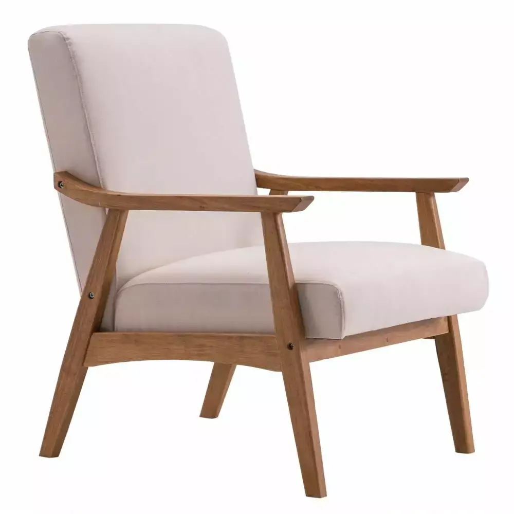 Ktaxon Mid-century Modern Beige Solid Wood Frame Arm Chair