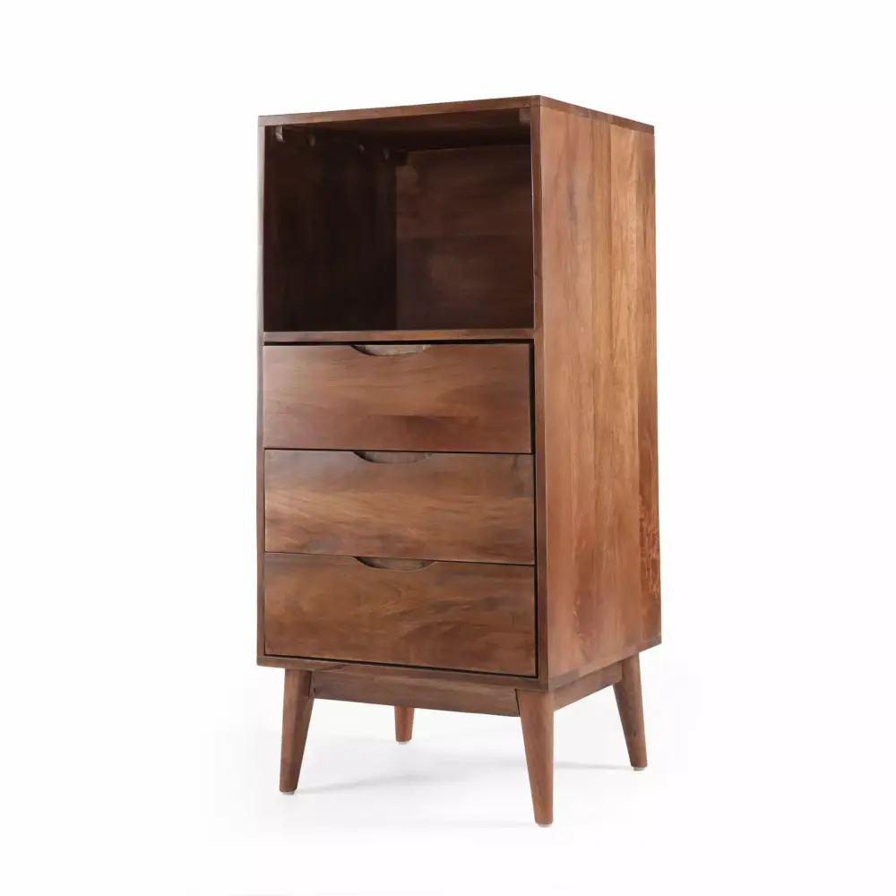 GDF Studio Senoia Mid Century Modern Handmade Mango Wood 3-Drawer Chest in Light Oak
