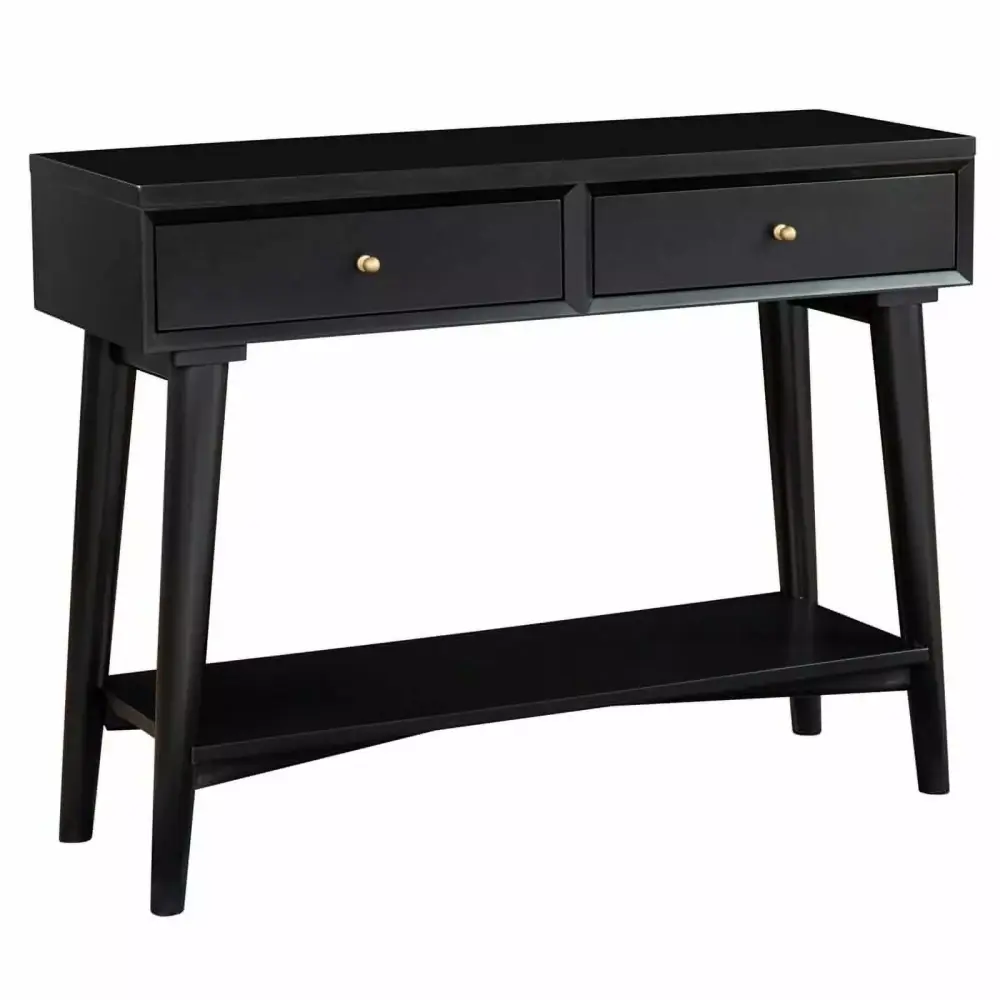 Bowery Hill Mid-Century Wood Console Table with 2 Drawers in Black