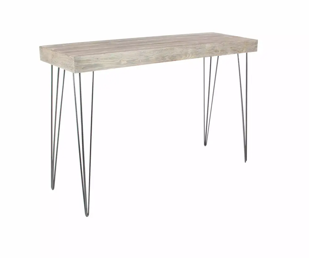 DecMode 47 x 31 Brown Wood Console Table with Black Metal Hairpin Legs