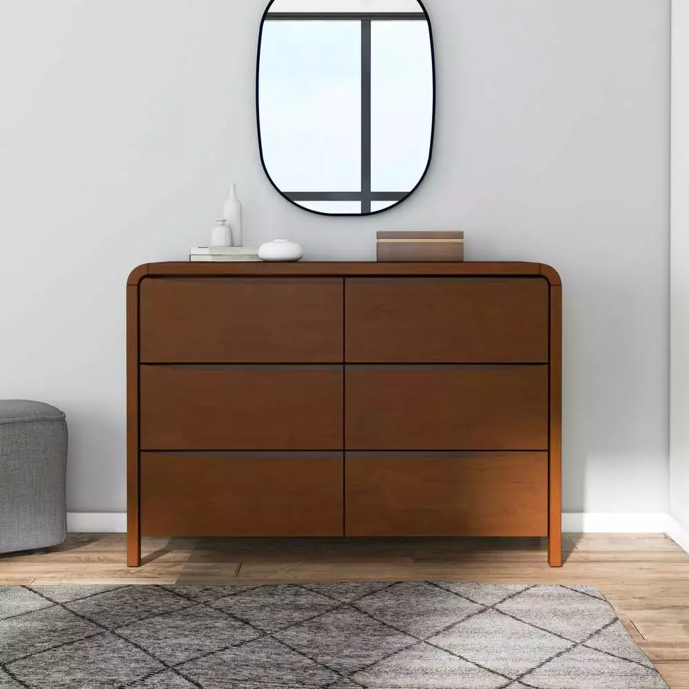 Arton Mid Century Modern Solid Wood Walnut Dresser with 6 Drawers