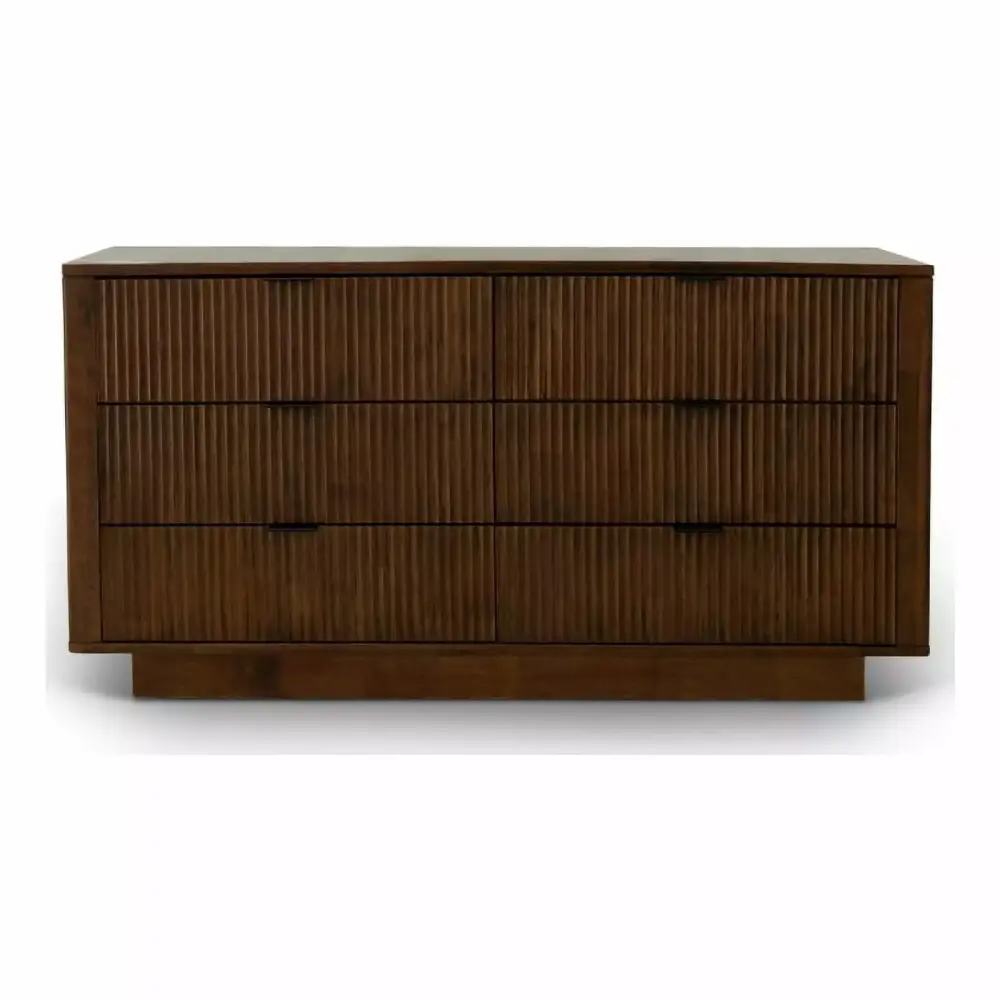 Carla Mid Century Modern Solid Wood Walnut Dresser with 6 Drawers for Vintage Decor