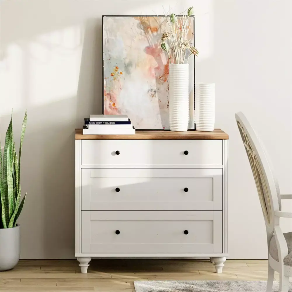 3 Drawer Dresser for Bedroom White Kids Dressers Wood Mid Century Modern Closet Storage for Living Room Nursery