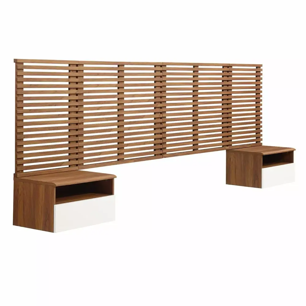 Mid-Century King Headboard & Nightstands Set - Wall-Mounted with Storage