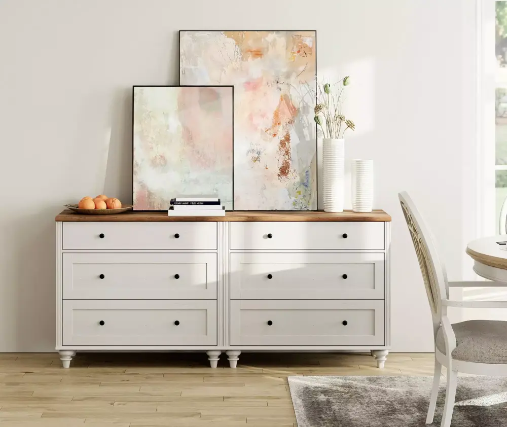 6 Drawer Dresser for Bedroom White Kids Dressers Large Mid Century Modern Wooden Closet Storage