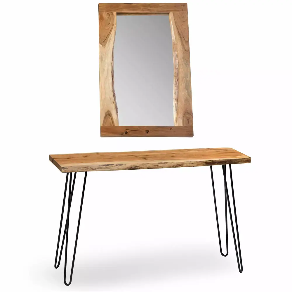 Alaterre Hairpin Natural Live Edge Media Console & 36 Mirror Set - Mid-Century TV Stand