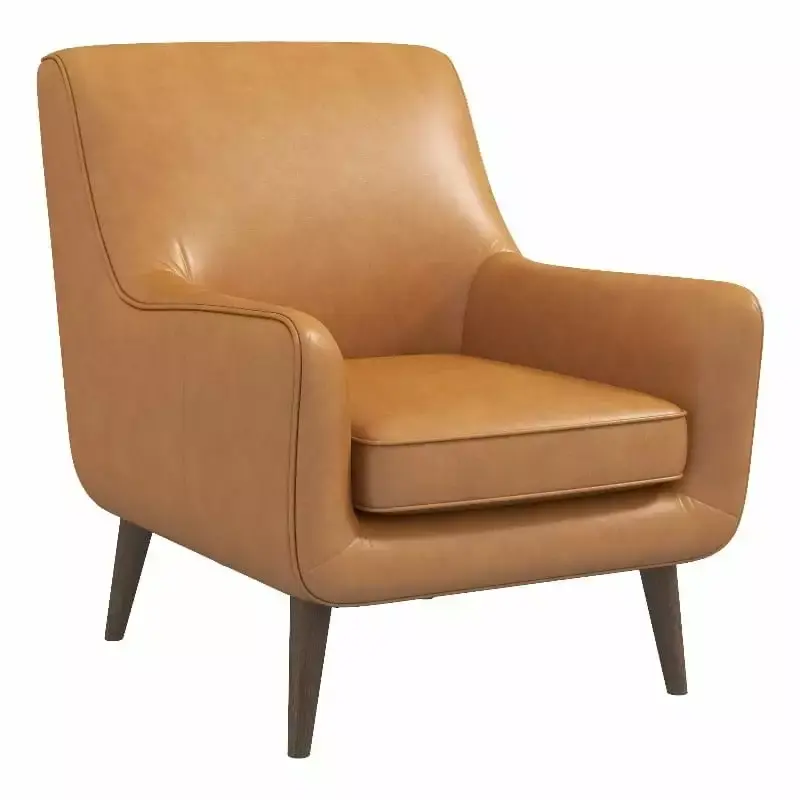 Pemberly Row 19 Mid-Century Vintage Tan Genuine Leather Tight Back Armchair