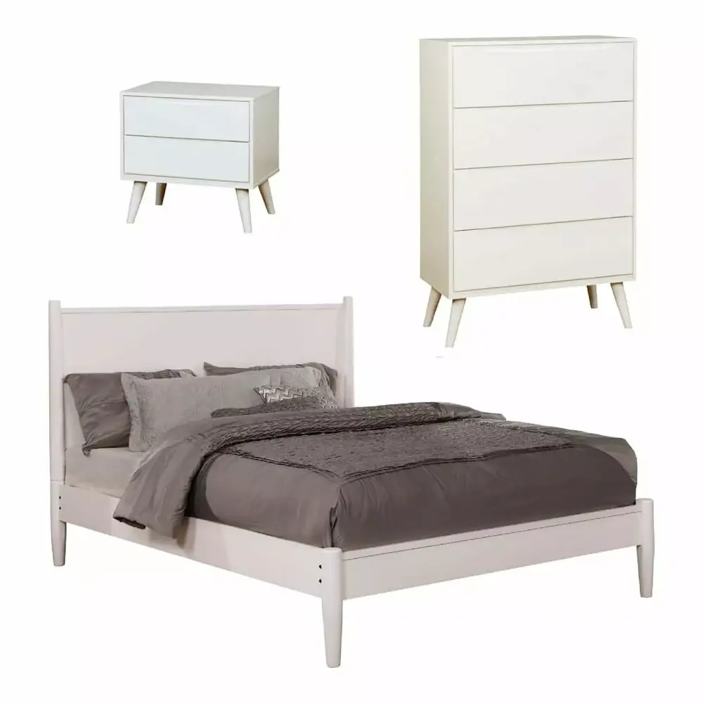Furniture of America Adelie 3-Piece Mid-Century Modern Full Bed Set with Headboard and Nightstands