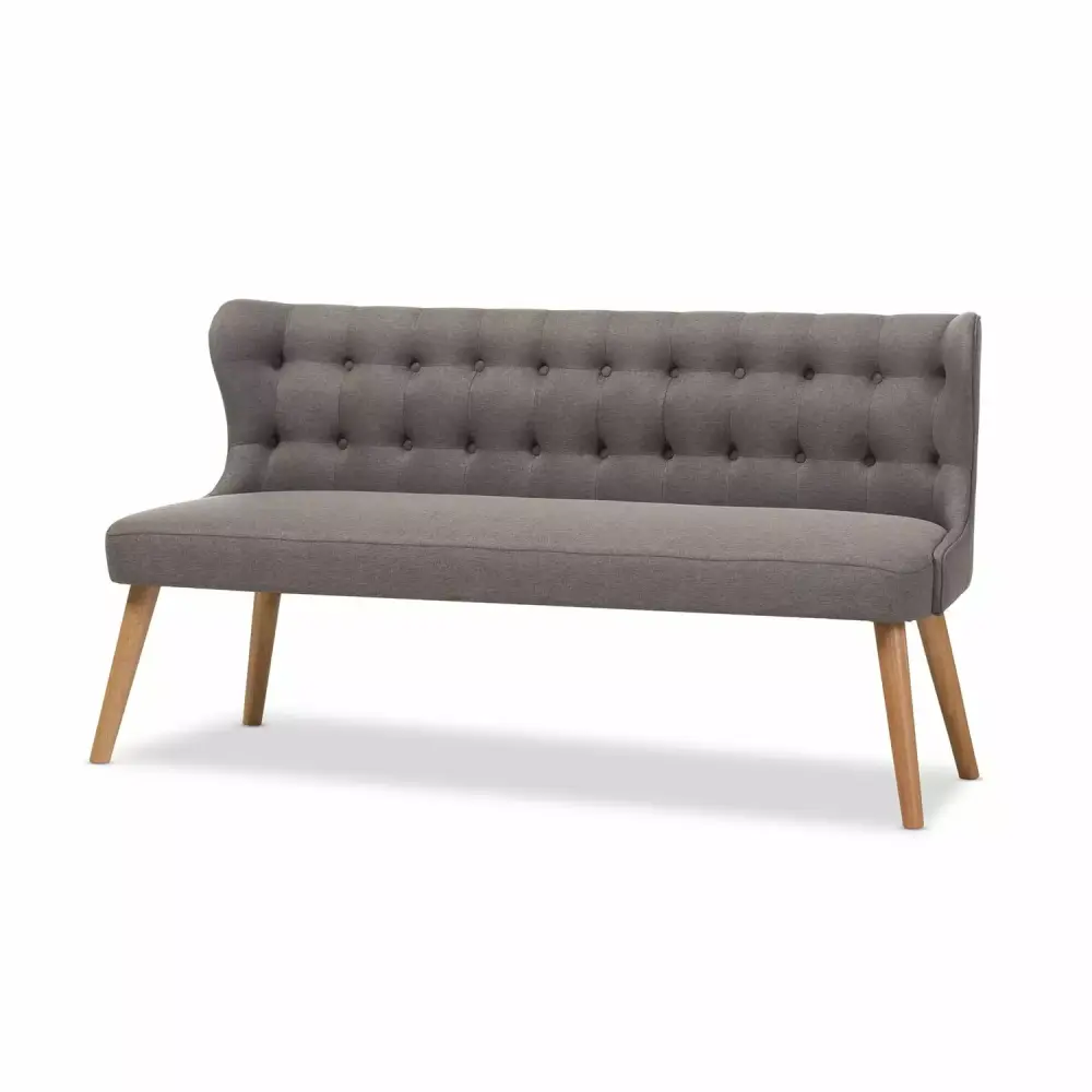 Baxton Studio Melody Mid-Century Modern Grey Fabric and Natural Wood 2-Seater Settee Bench