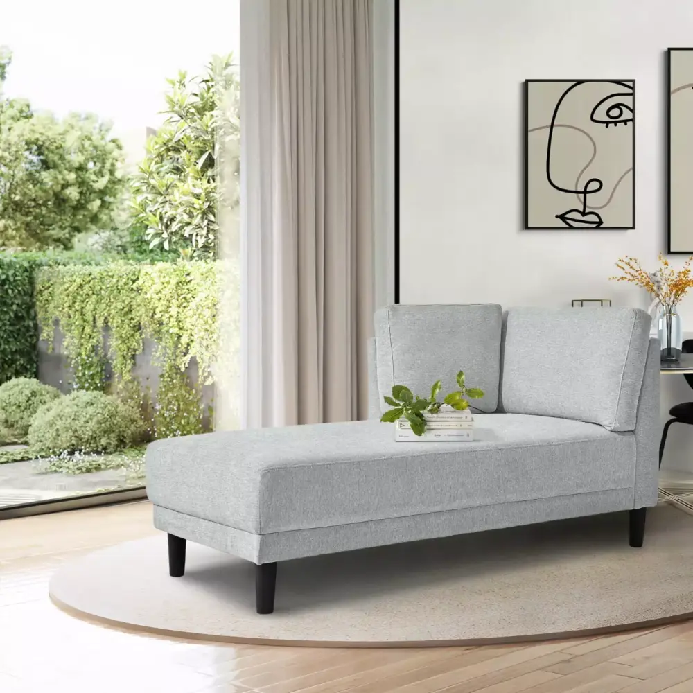 65 Grey Mid-Century Modern Fabric Corner Lounge Chair with Sturdy Wooden Frame